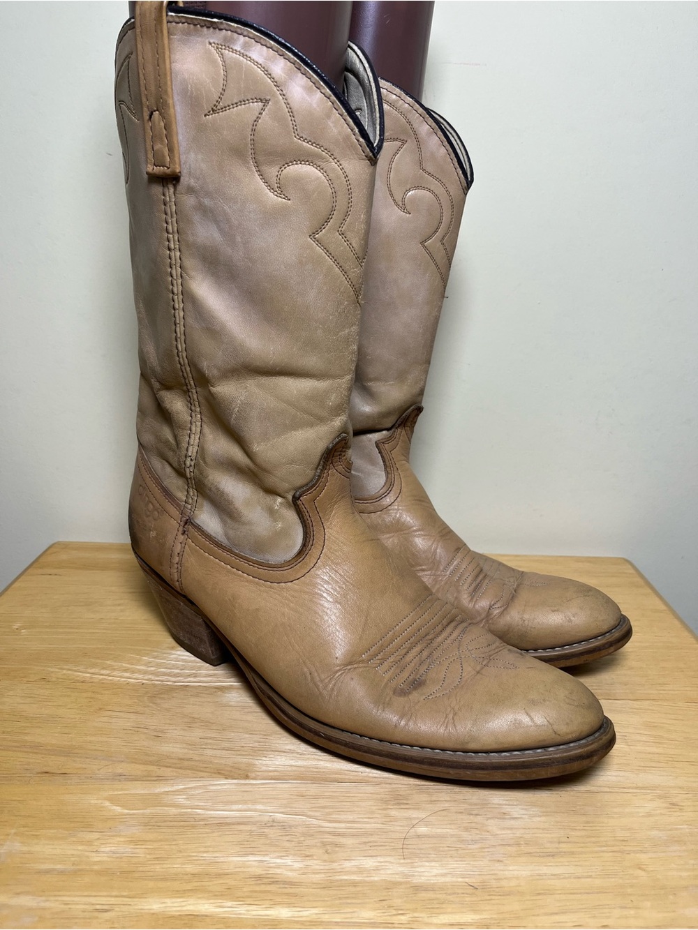 Vintage Acne Dingo Western Cowboy Boots Classic Tan Men’s Size 11D Made in USA